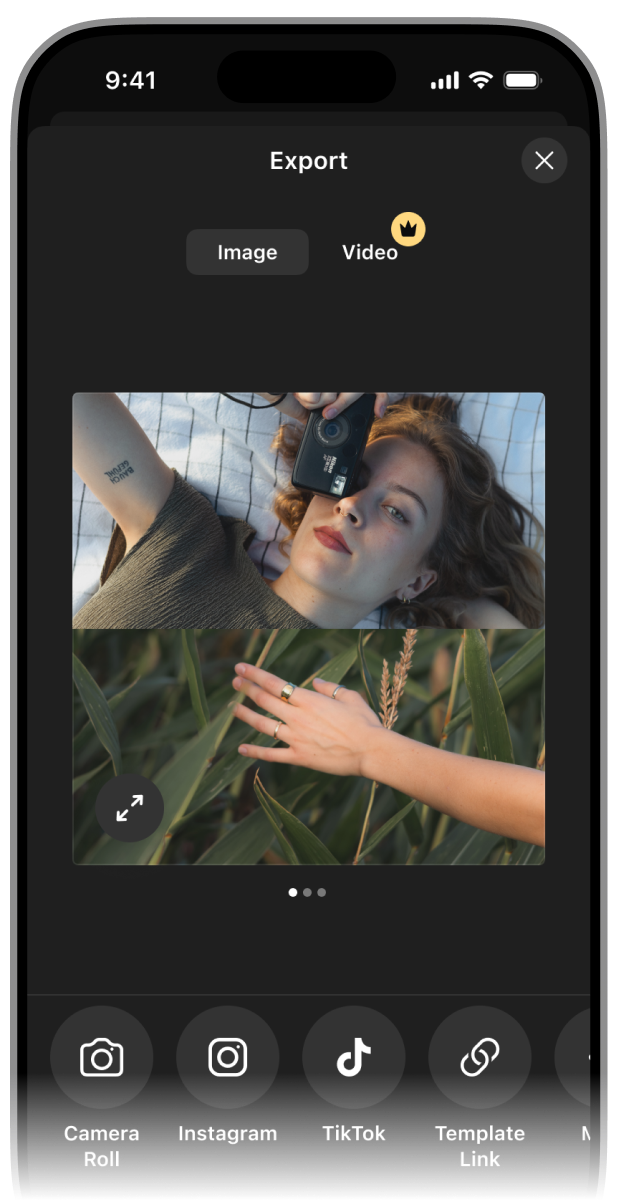 Export screen showing photo carousel creation